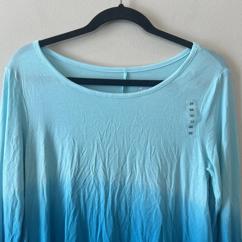 Justice Long Sleeve Top Turquoise Blue Ombre Girls Sz 20 Dip Dye Lightweight New